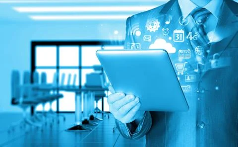 Business man using tablet PC 스톡 일러스트