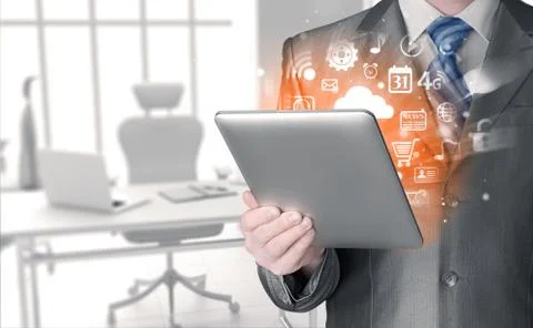 Business man using tablet PC Illustrazione stock