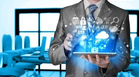 Business man using tablet PC 스톡 일러스트