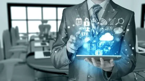 Business man using tablet PC Stock Illustration