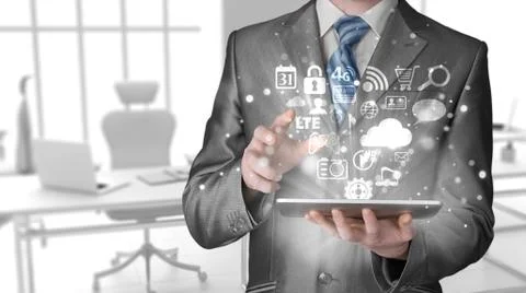 Business man using tablet PC Illustrazione stock