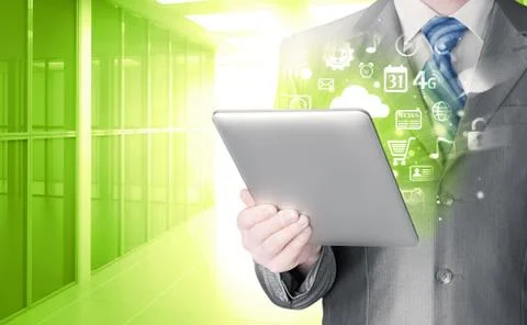 Business man using tablet PC Illustrazione stock