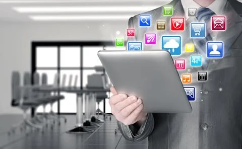 Business man using tablet PC 스톡 일러스트