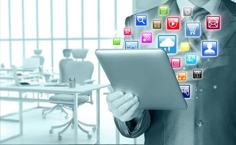 Business man using tablet PC 스톡 일러스트