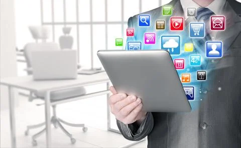 Business man using tablet PC Illustrazione stock