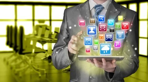 Business man using tablet PC Illustrazione stock