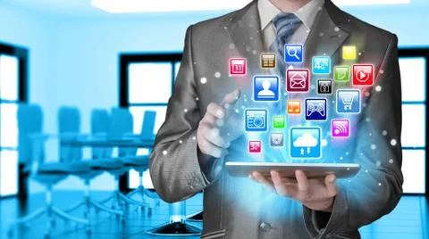Business man using tablet PC Illustrazione stock