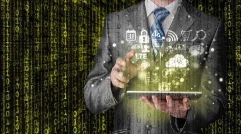 Business man using tablet PC 스톡 일러스트