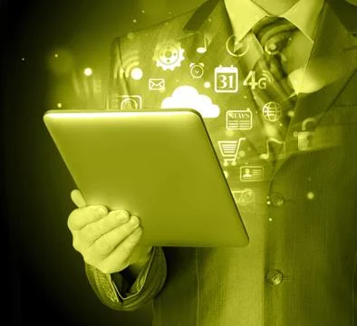 Business man using tablet PC Illustrazione stock