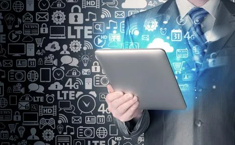 Business man using tablet PC Illustrazione stock