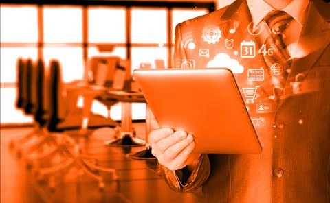 Business man using tablet PC Stock Illustration