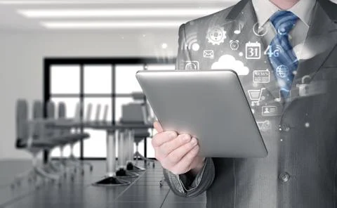 Business man using tablet PC Illustrazione stock