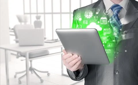 Business man using tablet PC Illustrazione stock