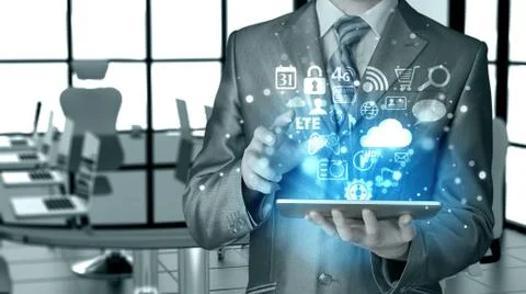 Business man using tablet PC Illustrazione stock