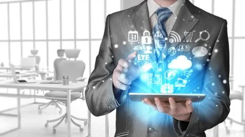 Business man using tablet PC Illustrazione stock
