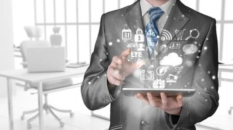 Business man using tablet PC 스톡 일러스트