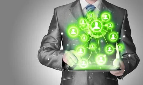Business man using tablet PC social connection Stock Illustration