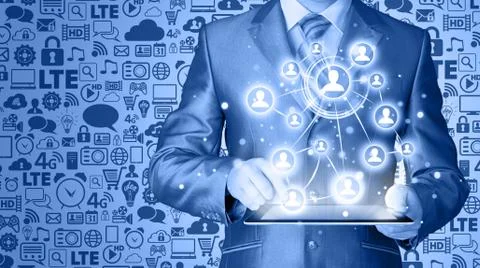 Business man using tablet PC social connection 스톡 일러스트