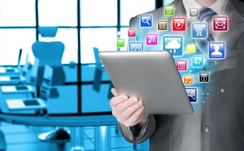 Business man using tablet PC Illustrazione stock