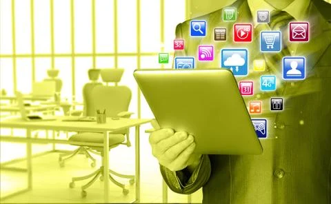 Business man using tablet PC Stock Illustration