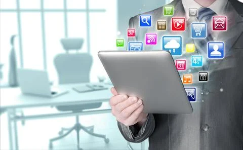 Business man using tablet PC Illustrazione stock