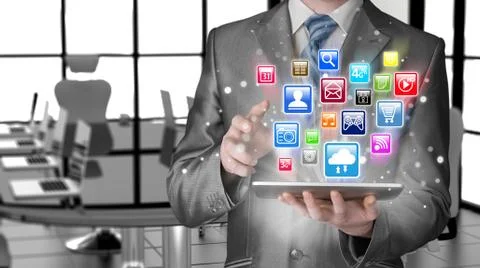 Business man using tablet PC 스톡 일러스트