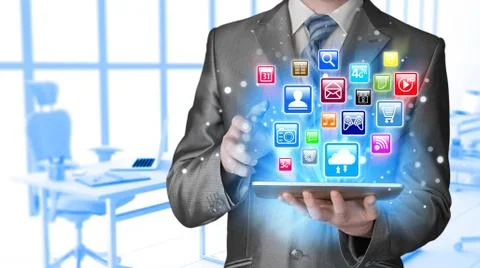 Business man using tablet PC 스톡 일러스트