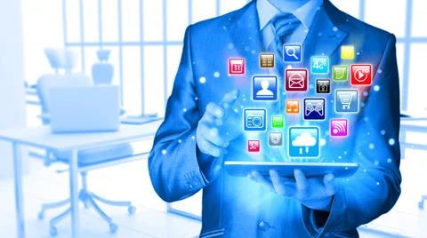 Business man using tablet PC Illustrazione stock