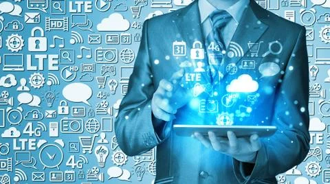 Business man using tablet PC Illustrazione stock