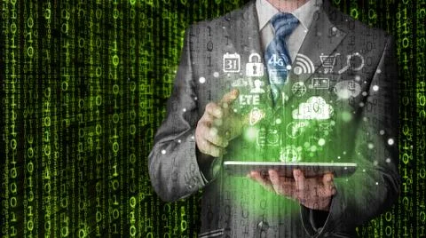 Business man using tablet PC Illustrazione stock