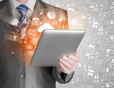 Business man using tablet PC Stock Illustration