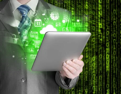Business man using tablet PC Illustrazione stock
