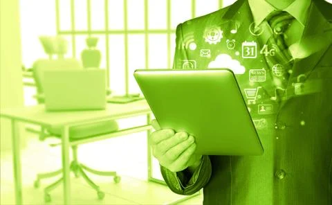 Business man using tablet PC Illustrazione stock