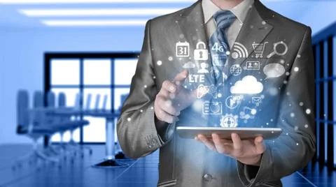 Business man using tablet PC Illustrazione stock