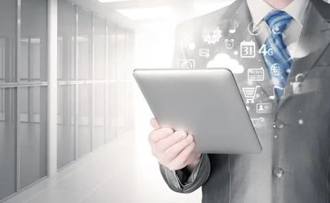 Business man using tablet PC Stock Illustration