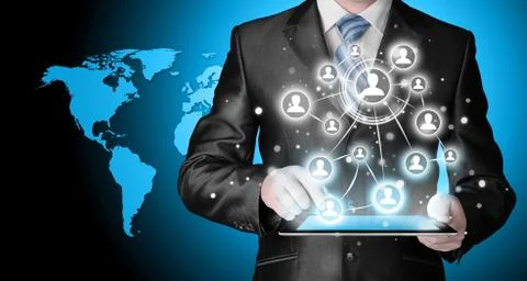 Business man using tablet PC social connection Illustrazione stock