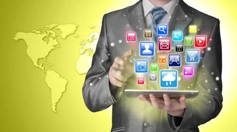 Business man using tablet PC Illustrazione stock