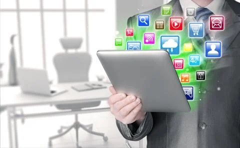 Business man using tablet PC Stock Illustration
