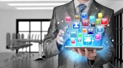 Business man using tablet PC Illustrazione stock