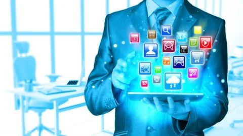Business man using tablet PC Illustrazione stock