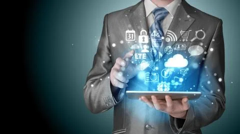Business man using tablet PC Illustrazione stock