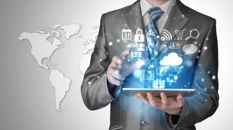 Business man using tablet PC Illustrazione stock