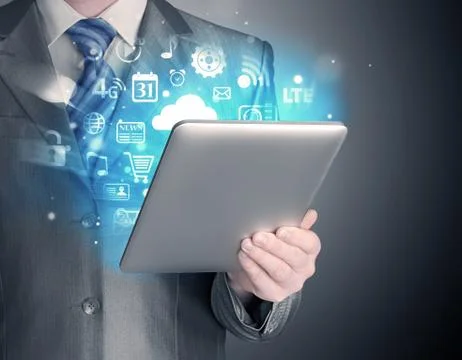 Business man using tablet PC Illustrazione stock