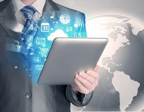 Business man using tablet PC 스톡 일러스트