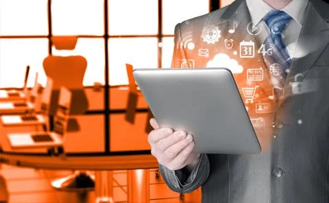 Business man using tablet PC 스톡 일러스트