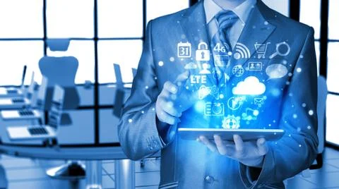 Business man using tablet PC Illustrazione stock
