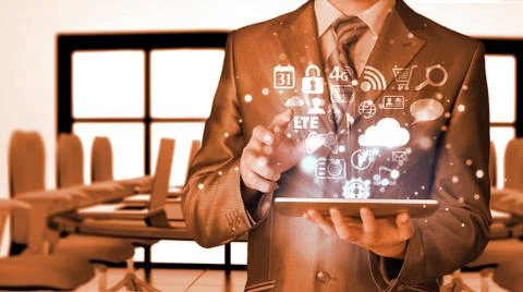 Business man using tablet PC Stock Illustration