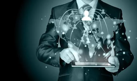 Business man using tablet PC social connection Illustrazione stock