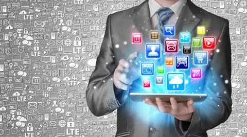 Business man using tablet PC Illustrazione stock