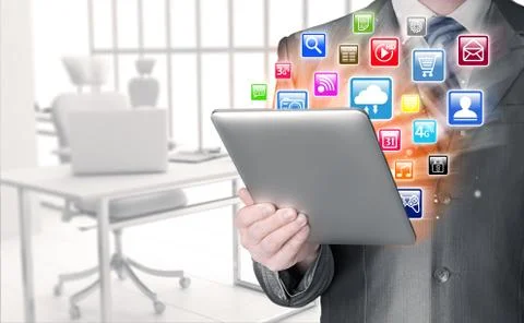 Business man using tablet PC Illustrazione stock